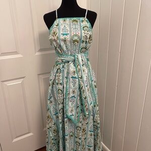 Crown Maxi Dress with Blue and Green Patterns